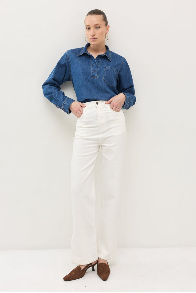 חולצת ג'ינס זואי פולו וואש כחול כהה