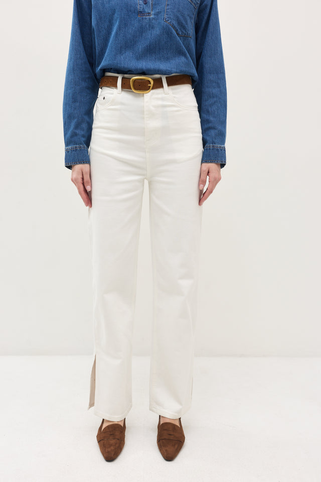 מכנסי ג'ינס גולדי ארוך דיטייל מפתח צדדי לבן