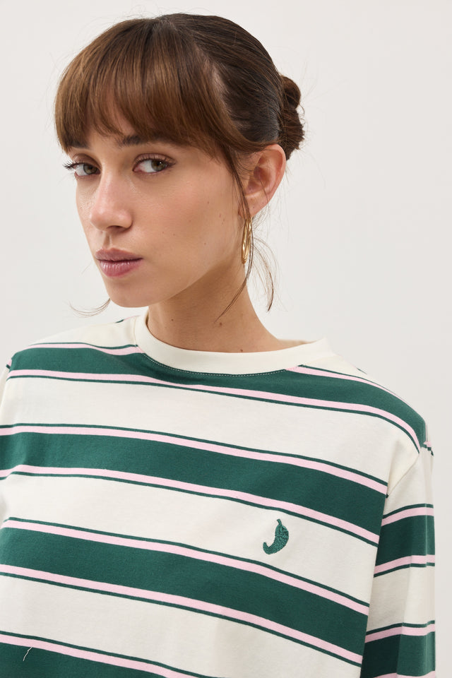 חולצת ספייסי כריות נשלפות פסים ירוק בקבוק