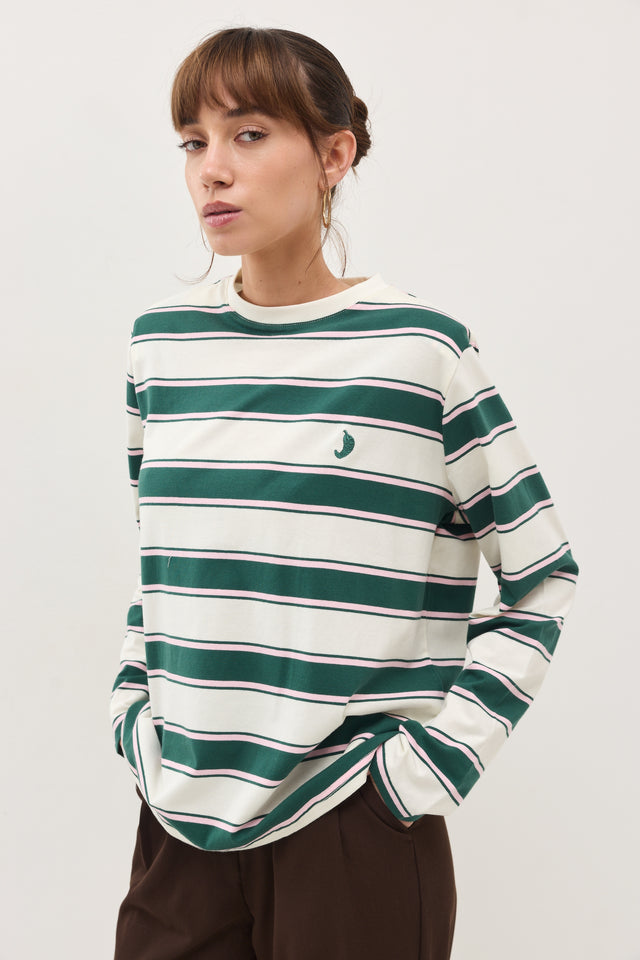 חולצת ספייסי כריות נשלפות פסים ירוק בקבוק