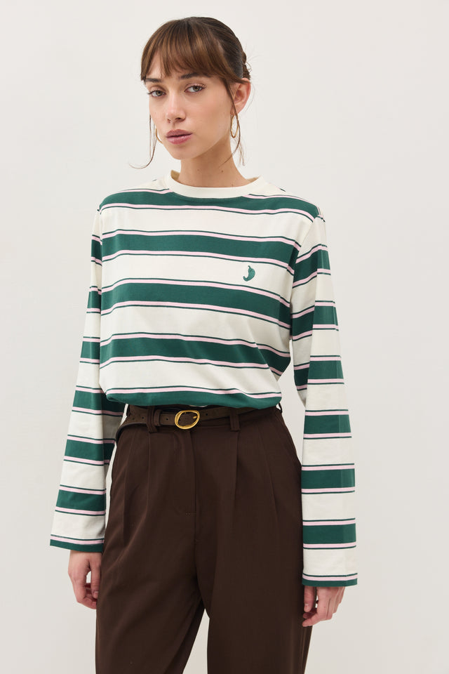 חולצת ספייסי כריות נשלפות פסים ירוק בקבוק