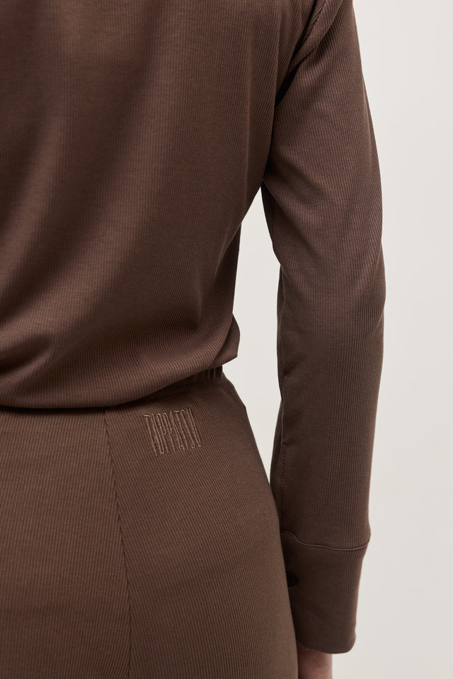 מכנסי קקאו ריב פתח קדמי חום טראפל