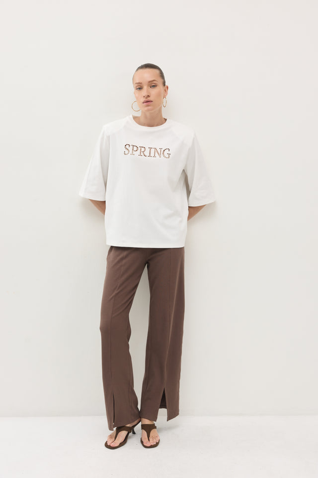 חולצת SPRING תחרה כריות כתפיים נשלפות לבנה