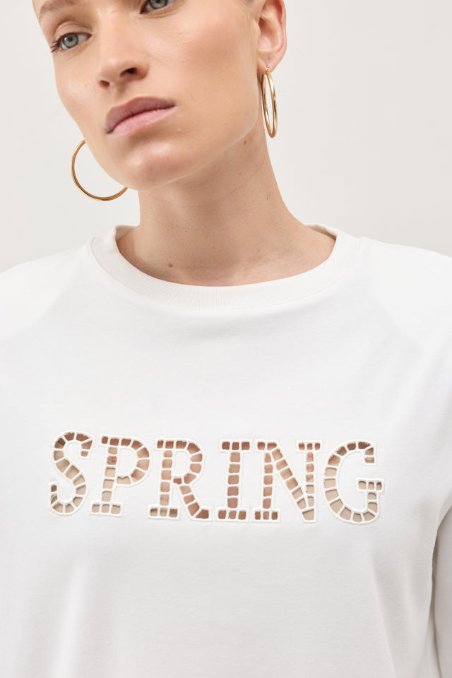 חולצת SPRING תחרה כריות כתפיים נשלפות לבנה