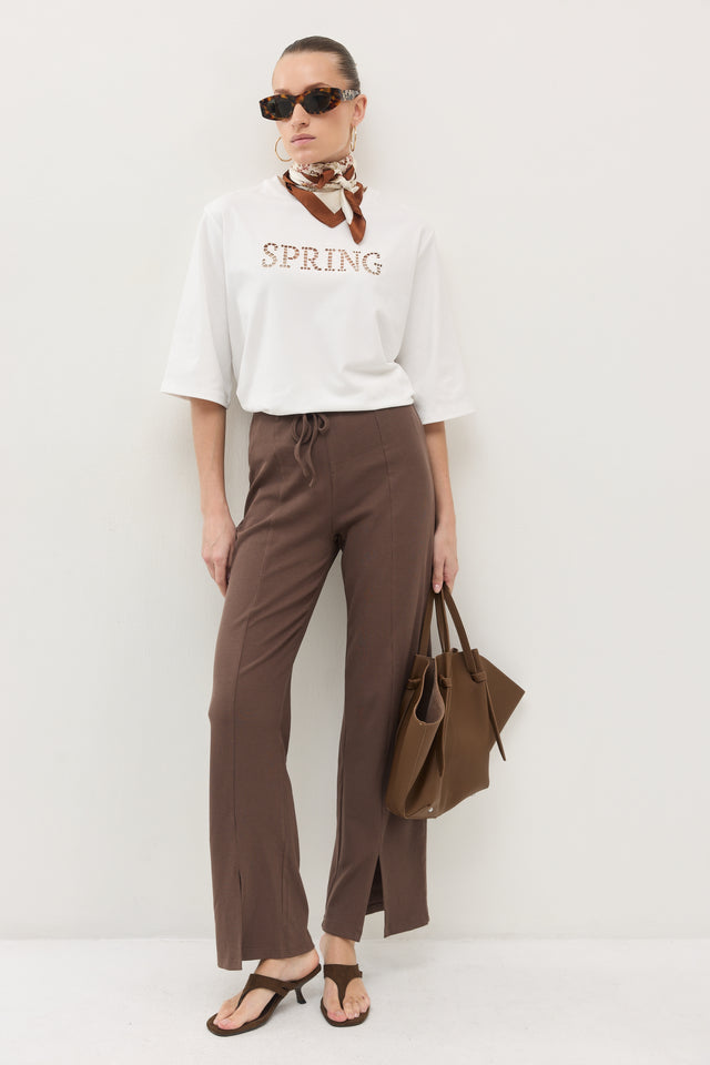 מטפחת סאטן משי פרחוני שמנת חום