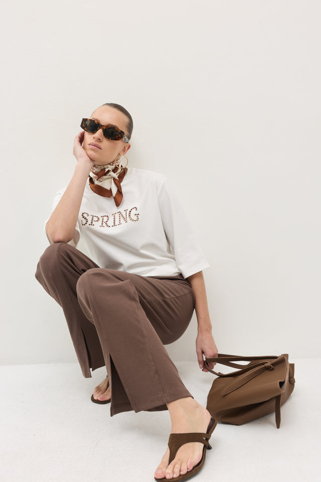 מכנסי קקאו ריב פתח קדמי חום טראפל