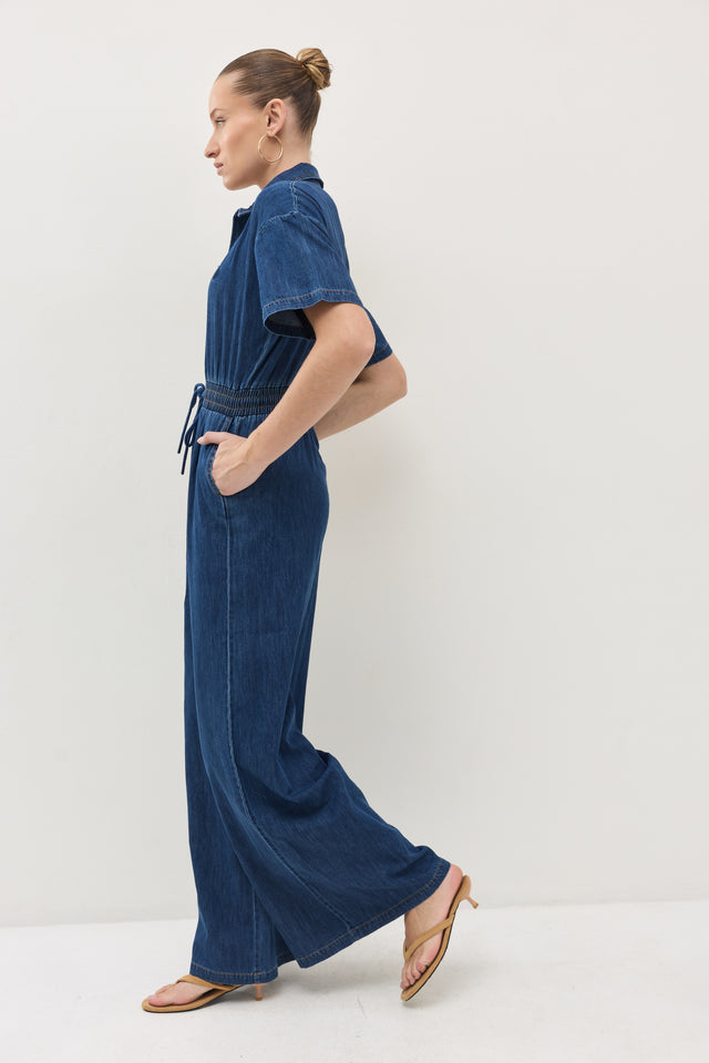 אוברול זיפר ג׳ינס וונט ספייסי קצר נייבי