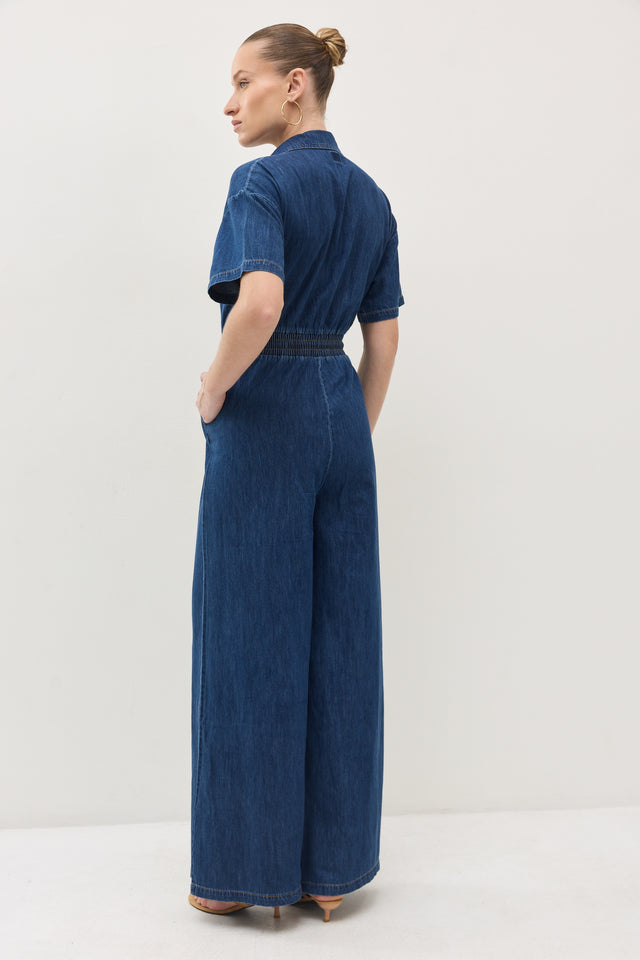 אוברול זיפר ג׳ינס וונט ספייסי קצר נייבי