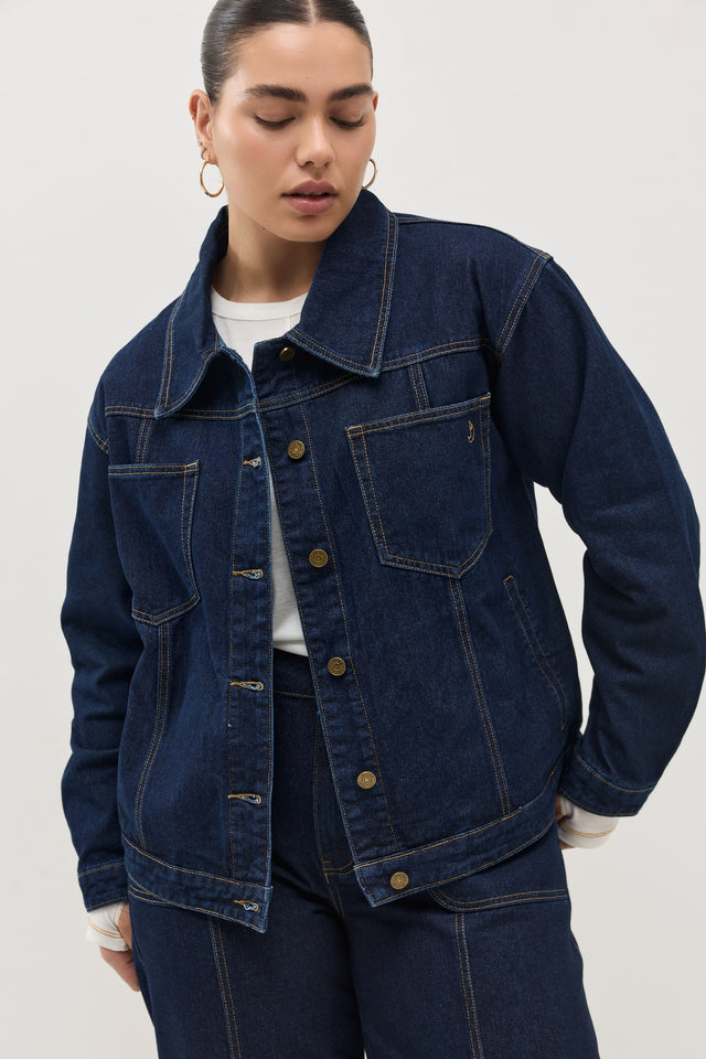 ז'קט ג׳ינס קאנולי תיפורים כחול כהה