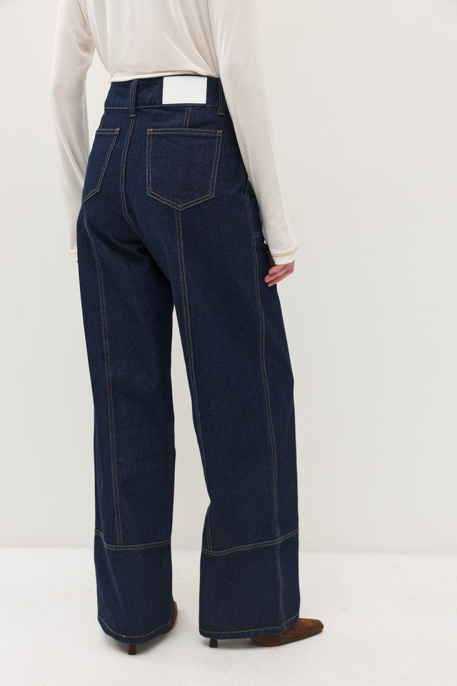 מכנסי ג'ינס קאנולי דיטייל תיפורים כחול כהה