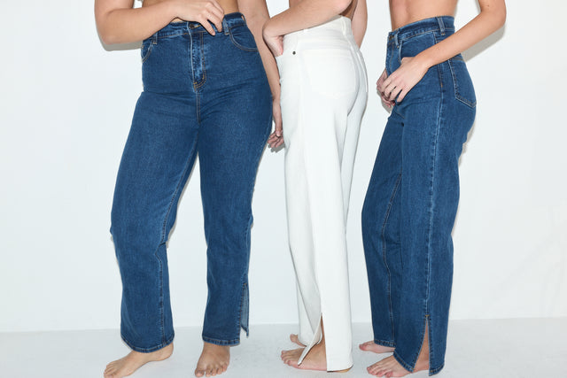 מכנסי ג'ינס גולדי ארוך דיטייל מפתח צדדי כחול כהה