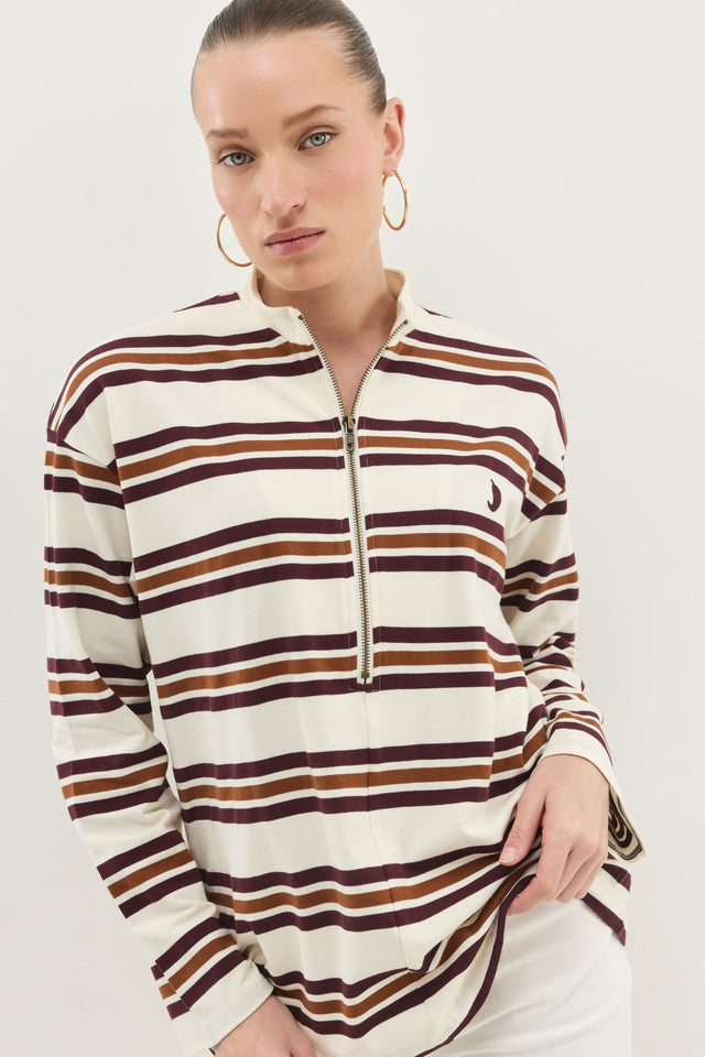 חולצת זיפר ספייסי שרוול ארוך חום פסים