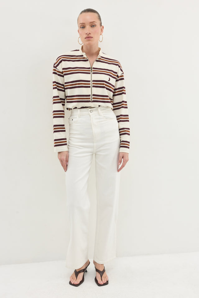 חולצת זיפר ספייסי שרוול ארוך חום פסים