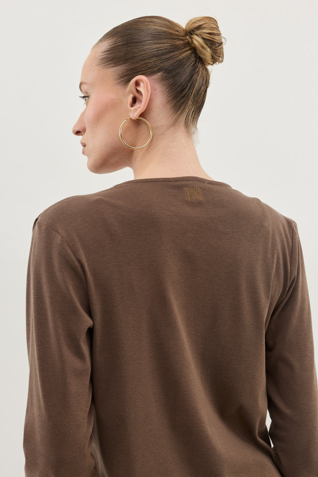 חולצת דילן מכופתרת מפתח וי כיווצים ריב קפה