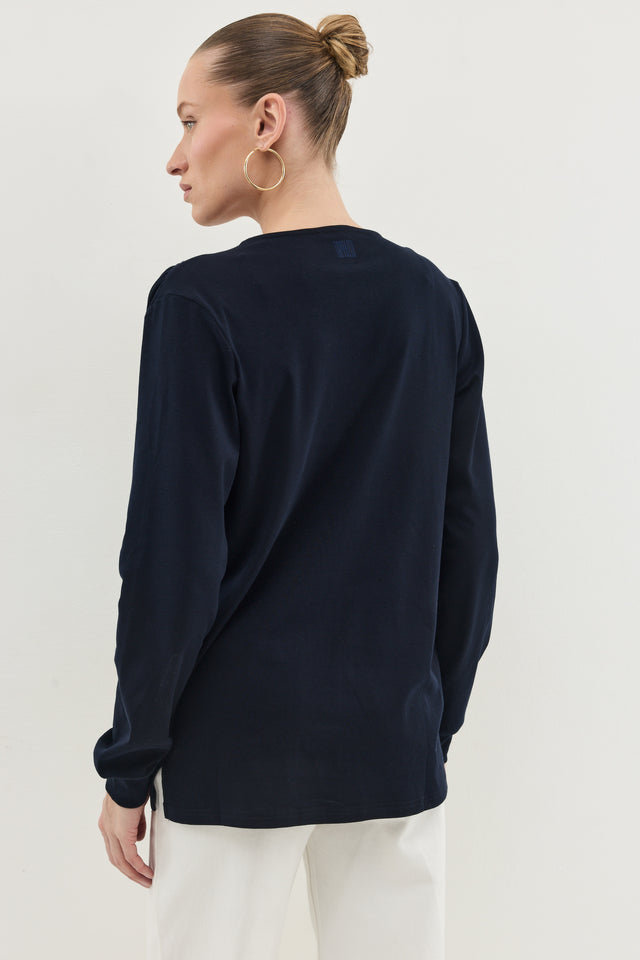 חולצת דילן מכופתרת מפתח וי כיווצים ריב נייבי