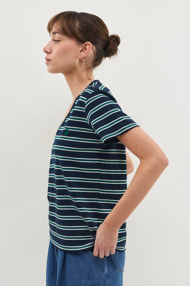 חולצת וי קוקיז פסים מפתח וי קצרה נייבי