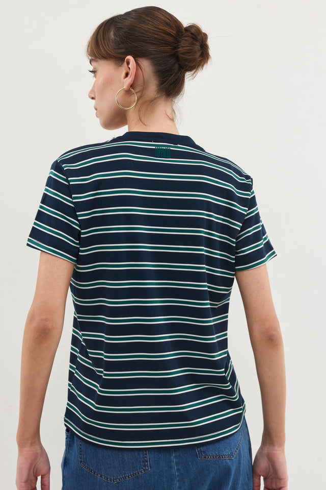 חולצת וי קוקיז פסים מפתח וי קצרה נייבי