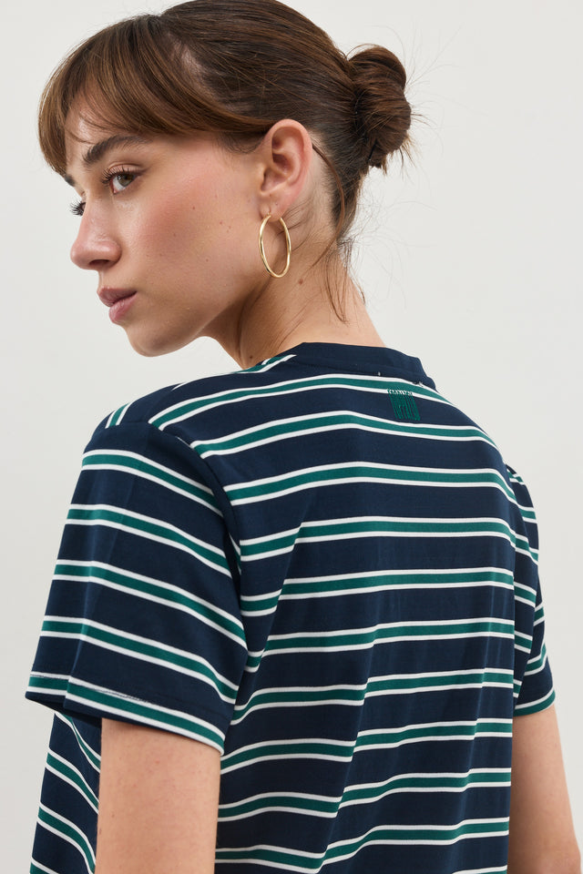 חולצת וי קוקיז פסים מפתח וי קצרה נייבי