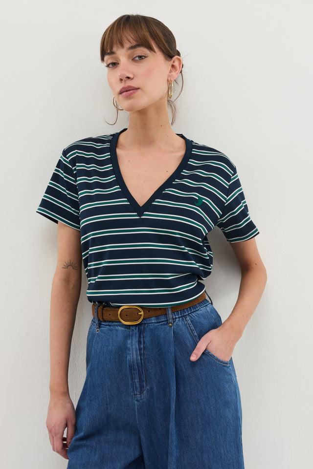 חולצת וי קוקיז פסים מפתח וי קצרה נייבי