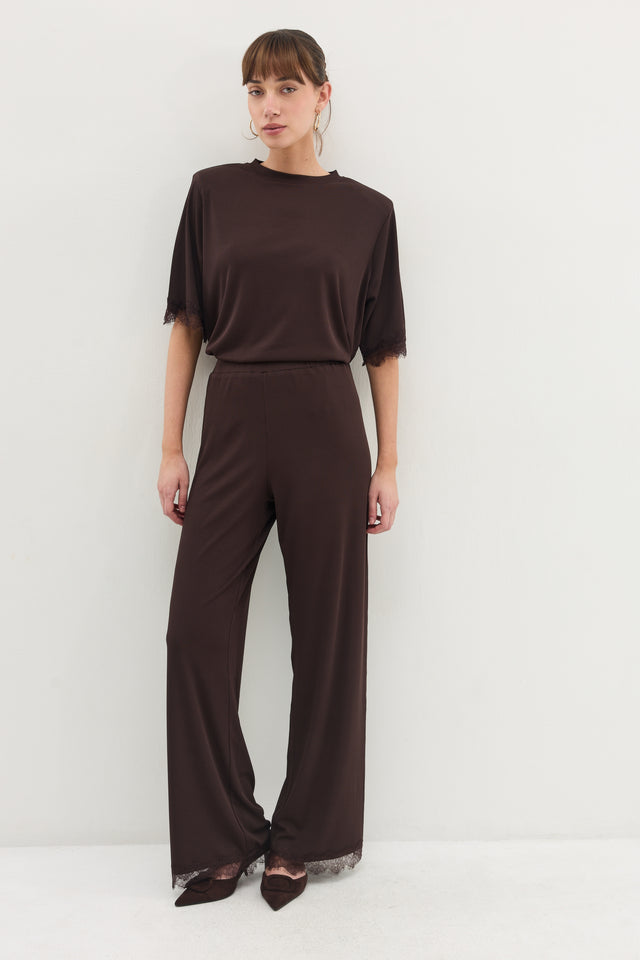 חולצת ספיריט ריב תחרה כריות נשלפות חומה