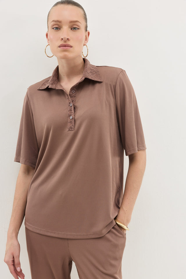 חולצת ספיריט וונט ריב צווארון תחרה טראפל