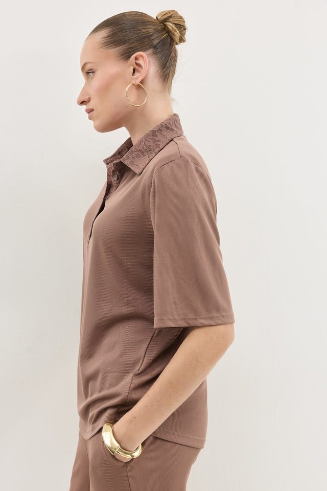 חולצת ספיריט וונט ריב צווארון תחרה טראפל