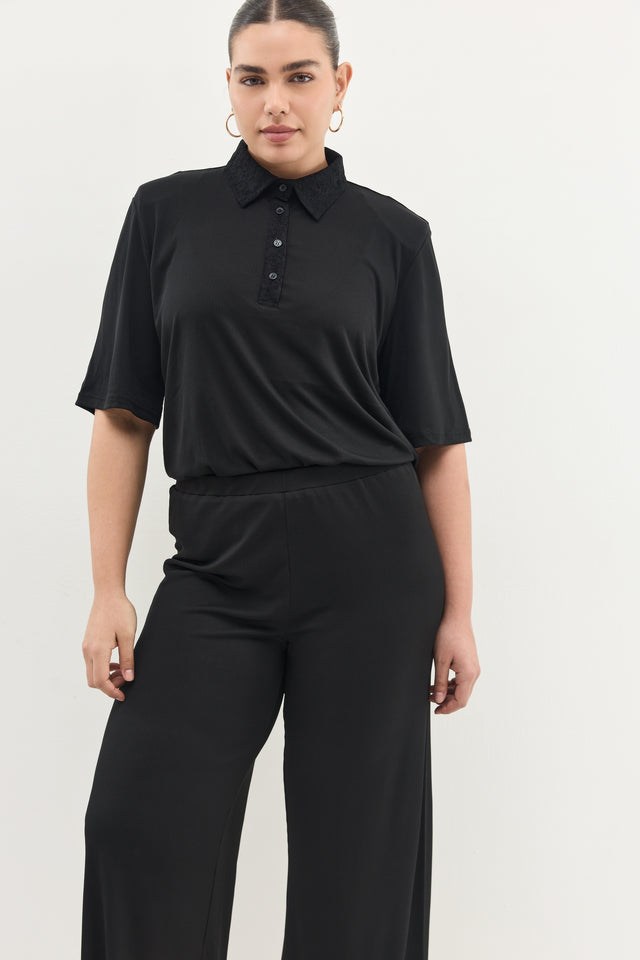 חולצת ספיריט וונט ריב צווארון תחרה שחורה