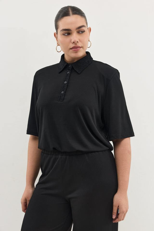 חולצת ספיריט וונט ריב צווארון תחרה חום