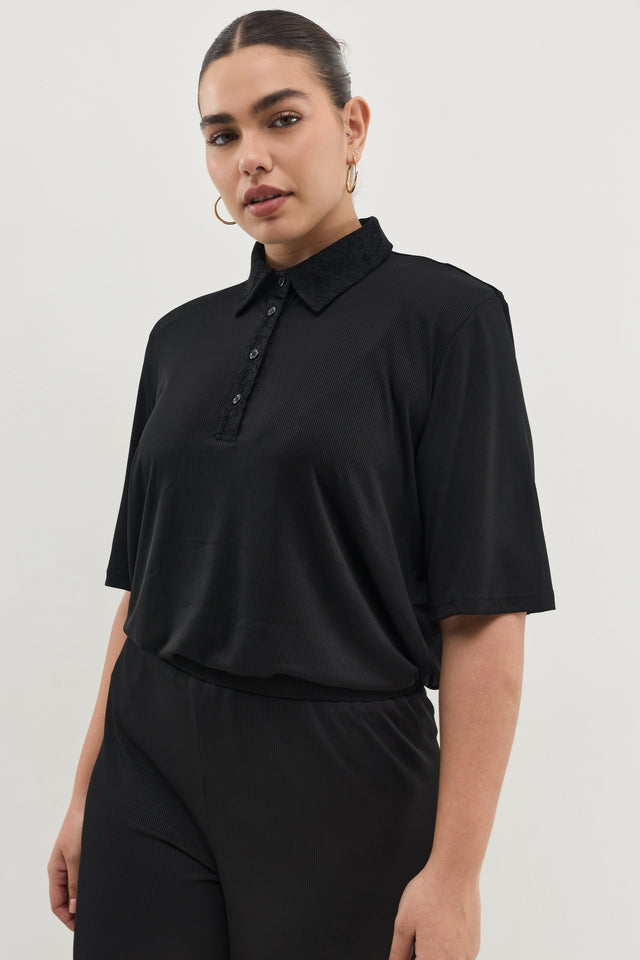 חולצת ספיריט וונט ריב צווארון תחרה שחורה