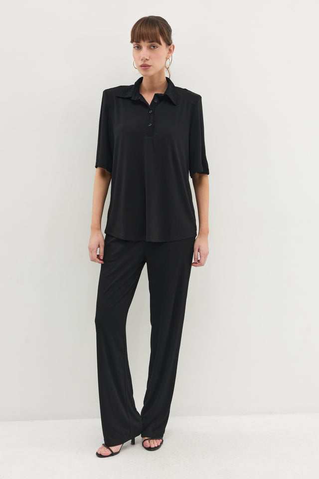 חולצת ספיריט וונט ריב צווארון תחרה שחורה