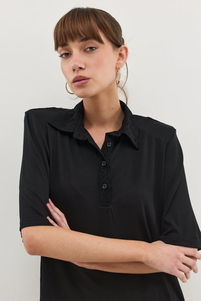 חולצת ספיריט וונט ריב צווארון תחרה שחורה