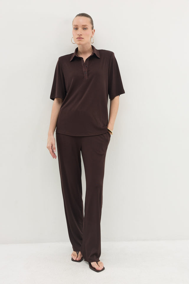 חולצת ספיריט וונט ריב צווארון תחרה חום