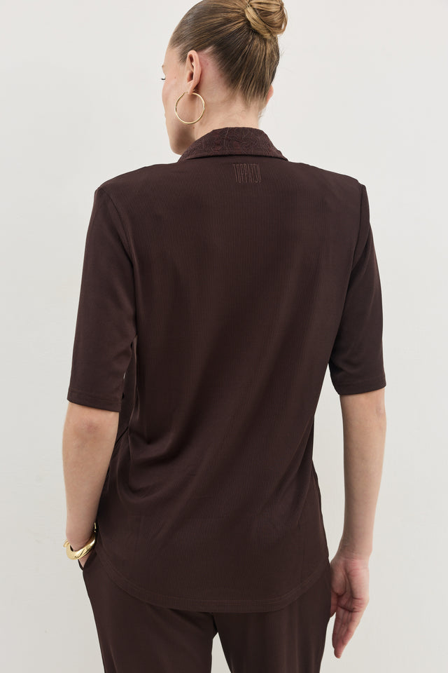 חולצת ספיריט וונט ריב צווארון תחרה חום