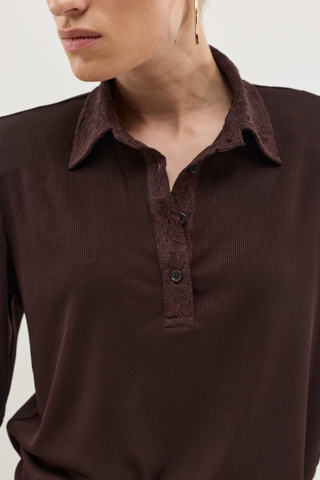 חולצת ספיריט וונט ריב צווארון תחרה חום