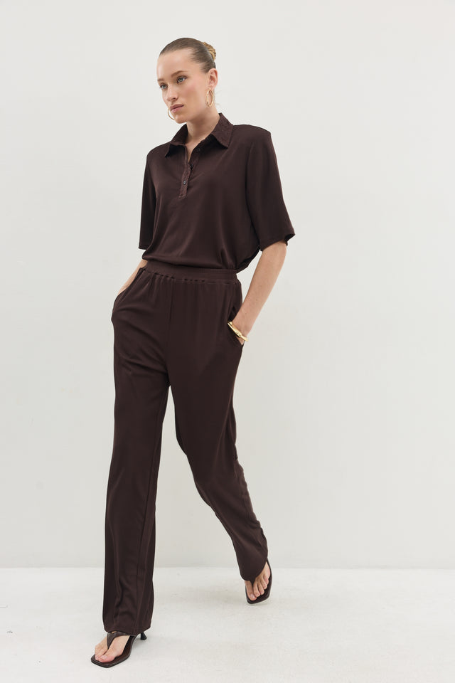 חולצת ספיריט וונט ריב צווארון תחרה חום