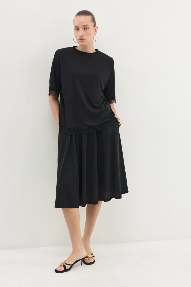 חצאית ספיריט ריב מידי שחורה