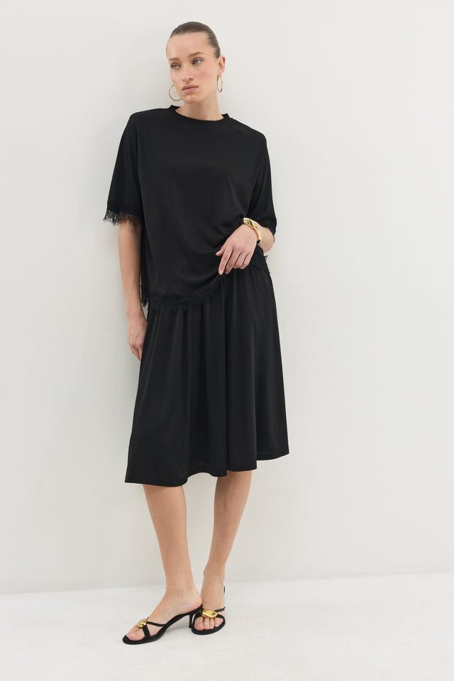 חצאית ספיריט ריב מידי שחורה