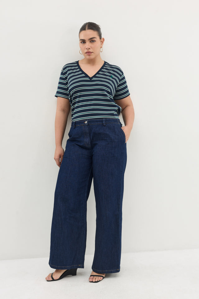 חולצת וי קוקיז פסים מפתח וי קצרה חומה