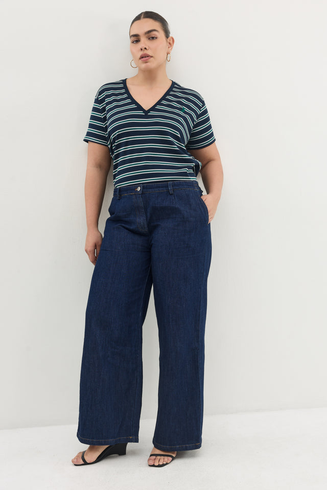 חולצת וי קוקיז פסים מפתח וי קצרה חומה