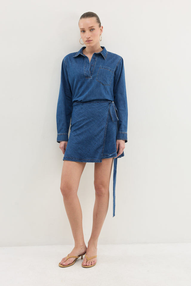 חצאית אושן מעטפת ג׳ינס כחול כהה