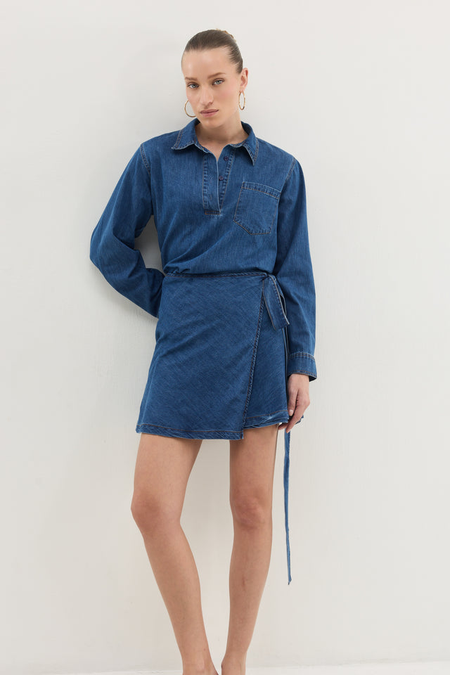 חולצת ג'ינס זואי פולו וואש כחול כהה