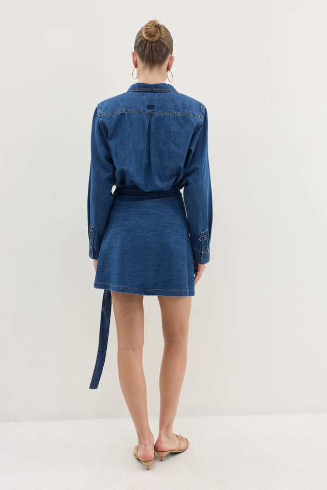 חצאית אושן מעטפת ג׳ינס כחול כהה