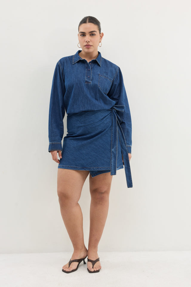 חצאית אושן מעטפת ג׳ינס כחול כהה