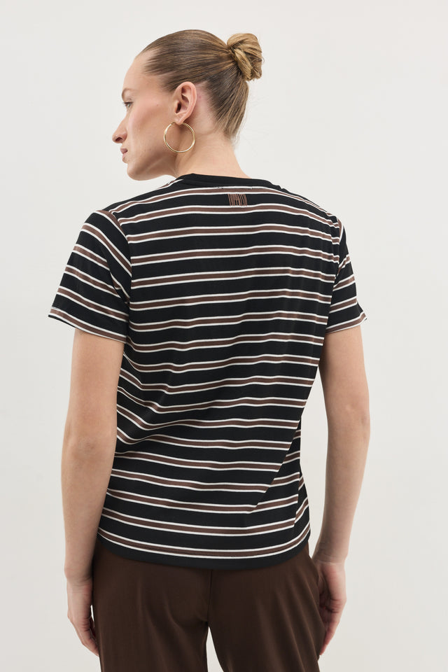 חולצת וי קוקיז פסים מפתח וי קצרה שחורה