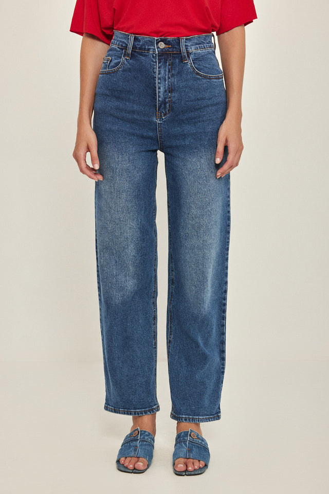 מכנסי ג'ינס גולדי ארוך כחול משופשף
