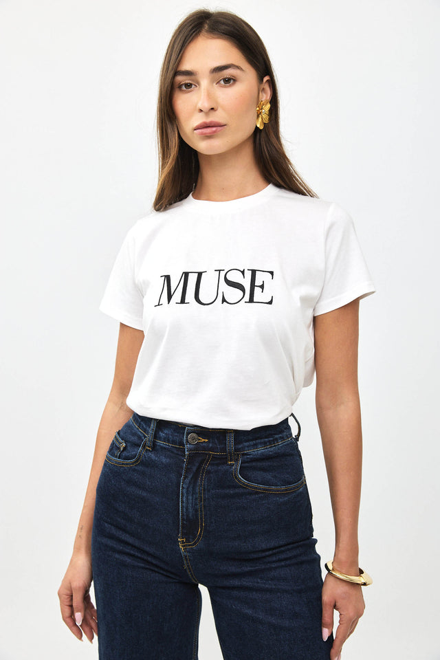 חולצת קוקיז רקמת MUSE לבנה