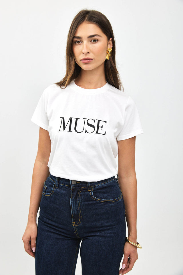 חולצת קוקיז רקמת MUSE לבנה