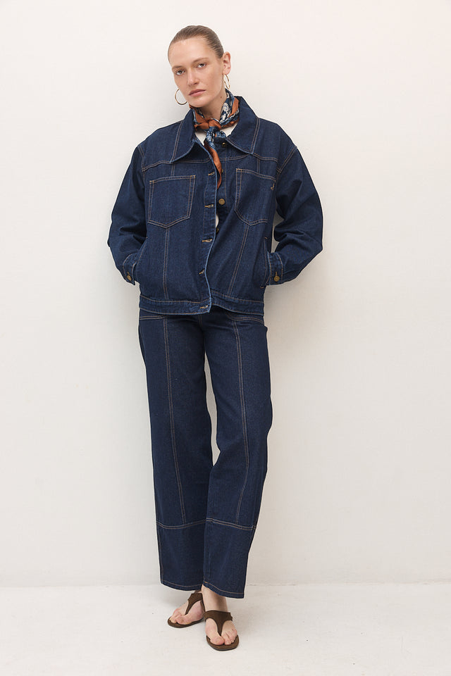 ז'קט ג׳ינס קאנולי תיפורים כחול כהה