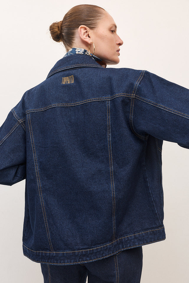 ז'קט ג׳ינס קאנולי תיפורים כחול כהה