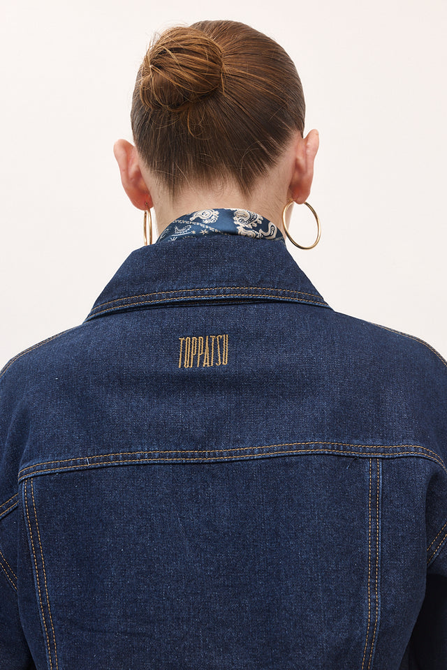 ז'קט ג׳ינס קאנולי תיפורים כחול כהה